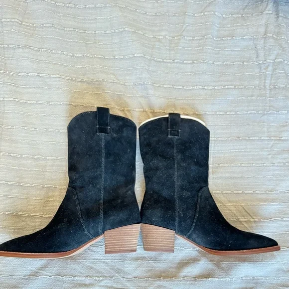 MADEWELL Black Suede Western Boots “The Cassidy Tall Western Boot” NWT - Picture 9 of 16